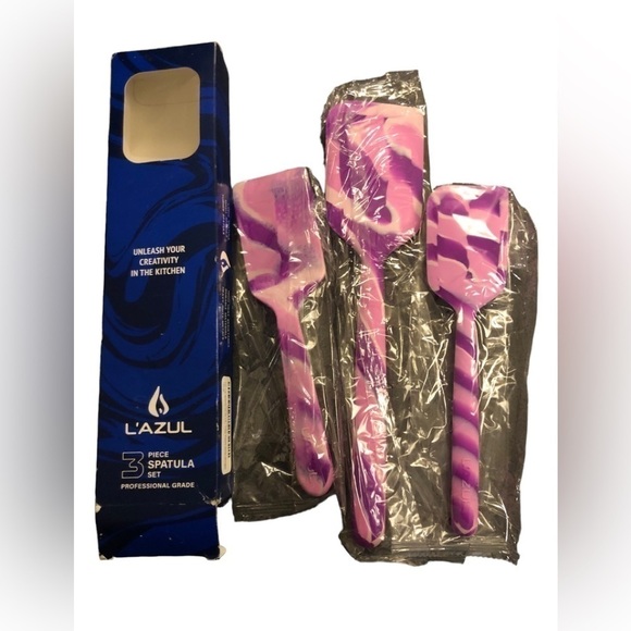L’AZUL Pro Grade 3PC Silicone Spatula Set Pink Tie Die 3 Sizes High Heat Resist - Picture 1 of 3